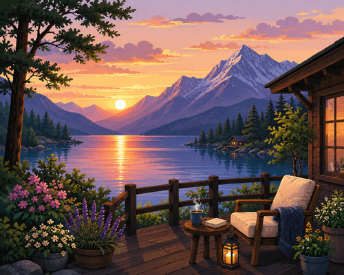 Golden Hour Retreat diamond painting kit artwork