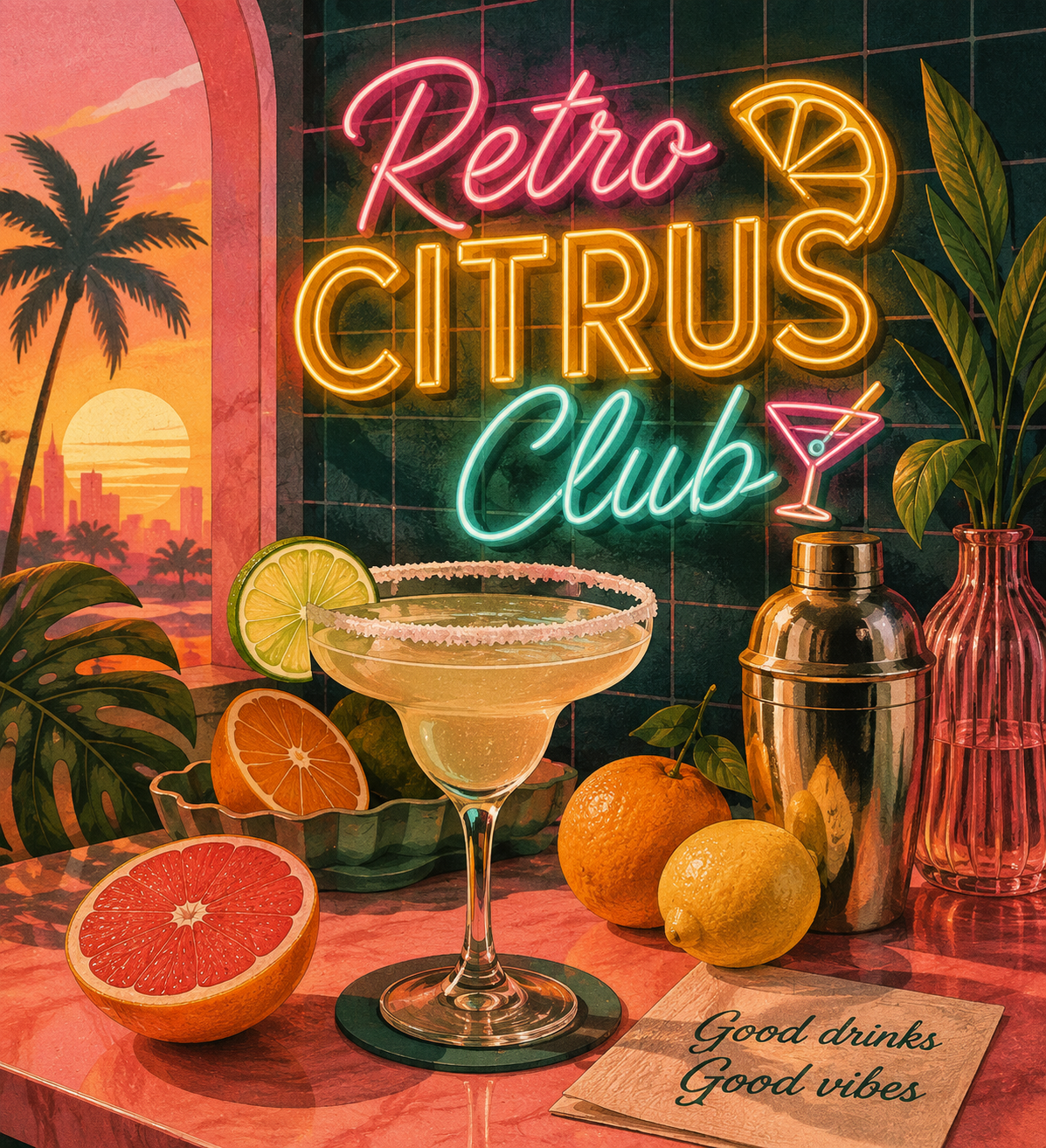 Retro Citrus Club diamond painting kit artwork
